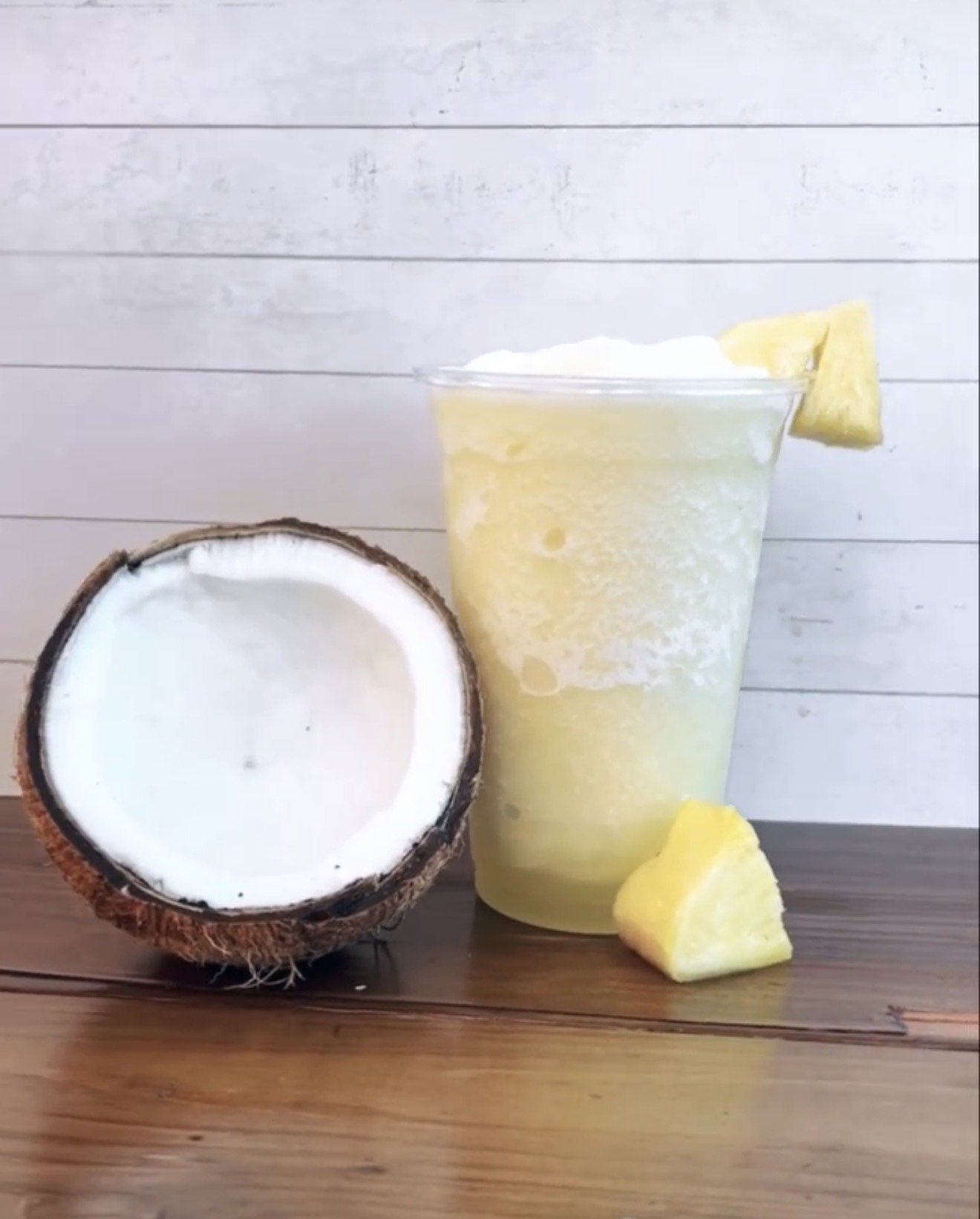 Pineapple coconut smoothie with fresh coconut