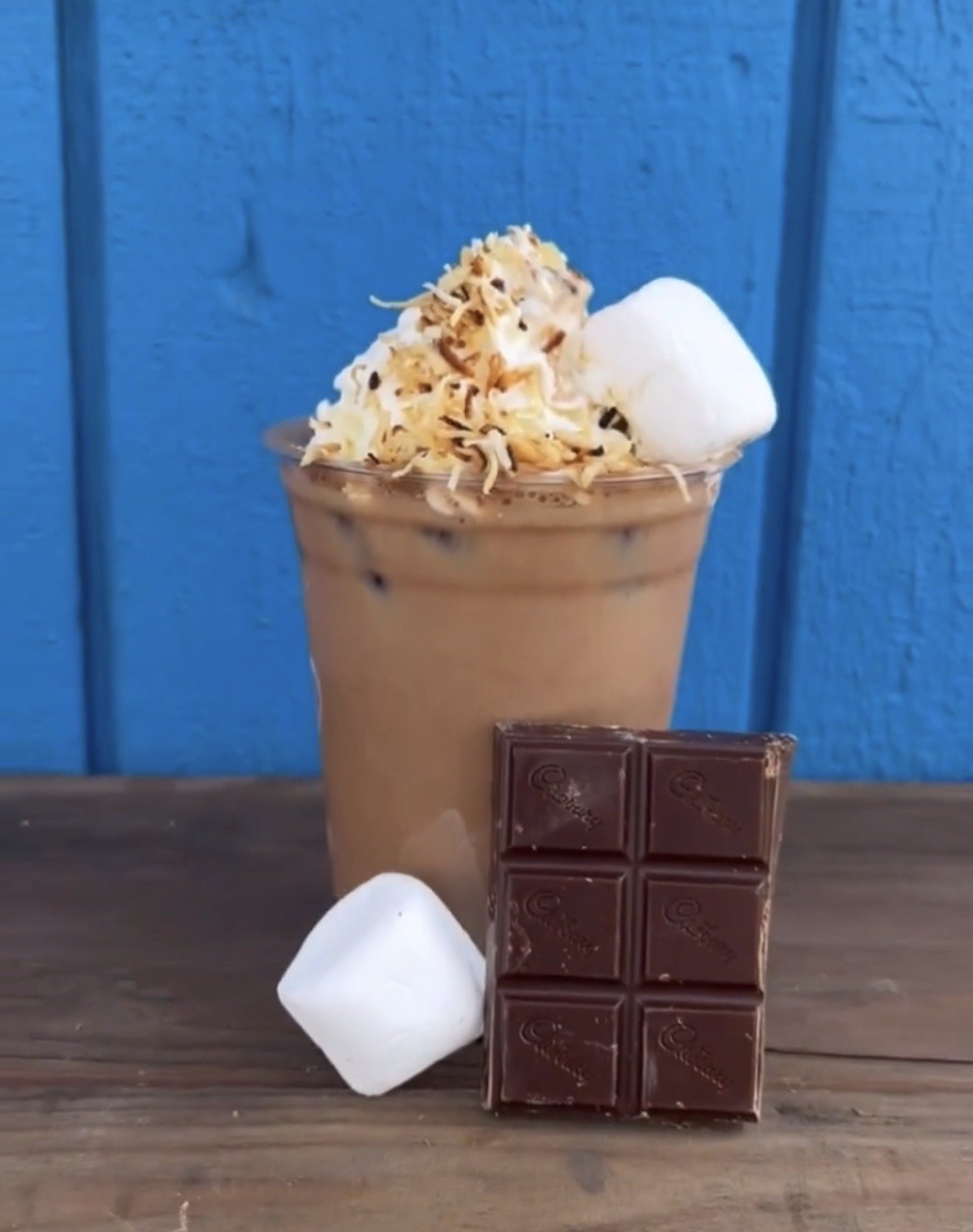 Toasted coconut mocha with marshmallow and chocolate