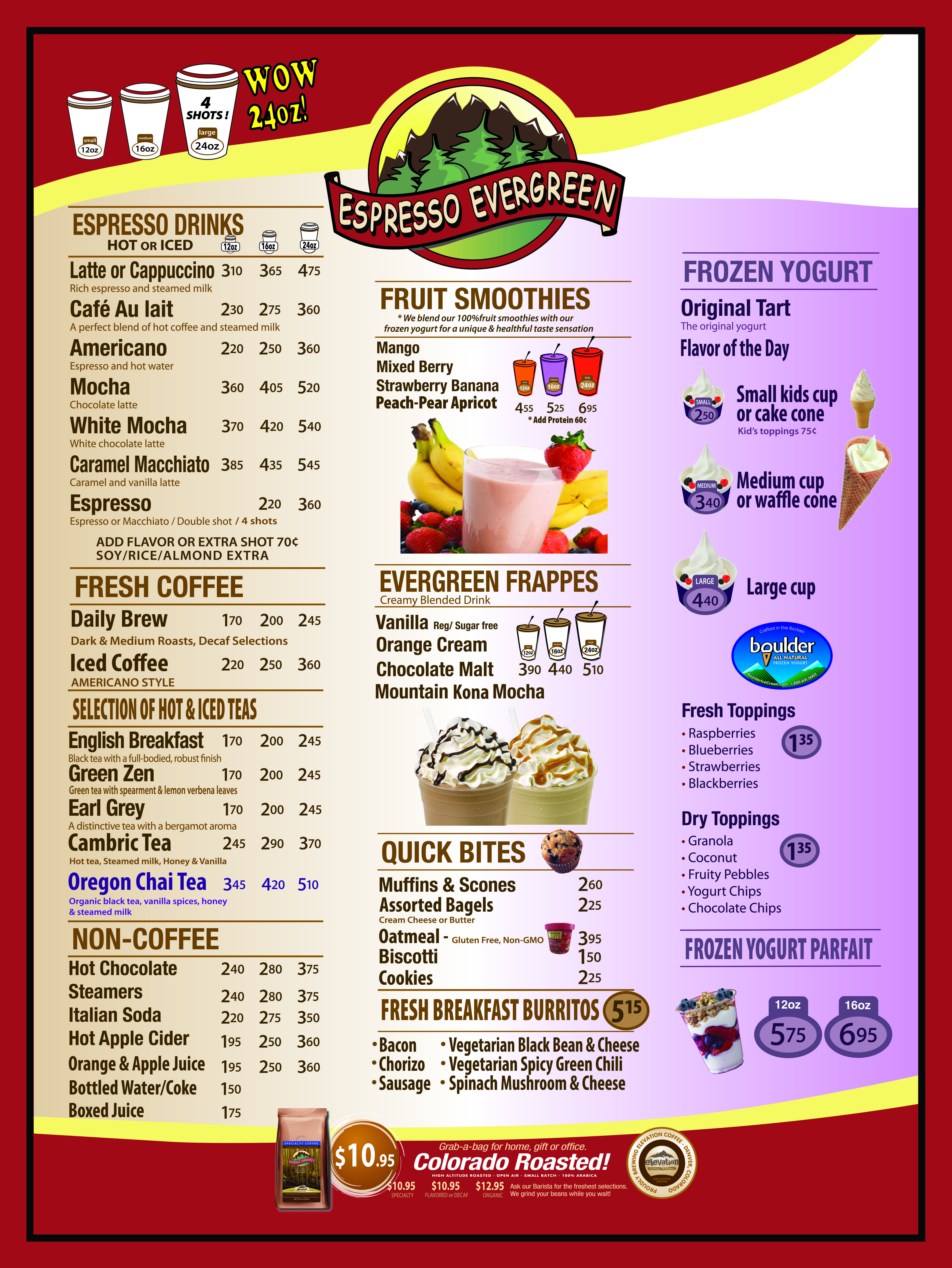 Espresso Evergreen Menu